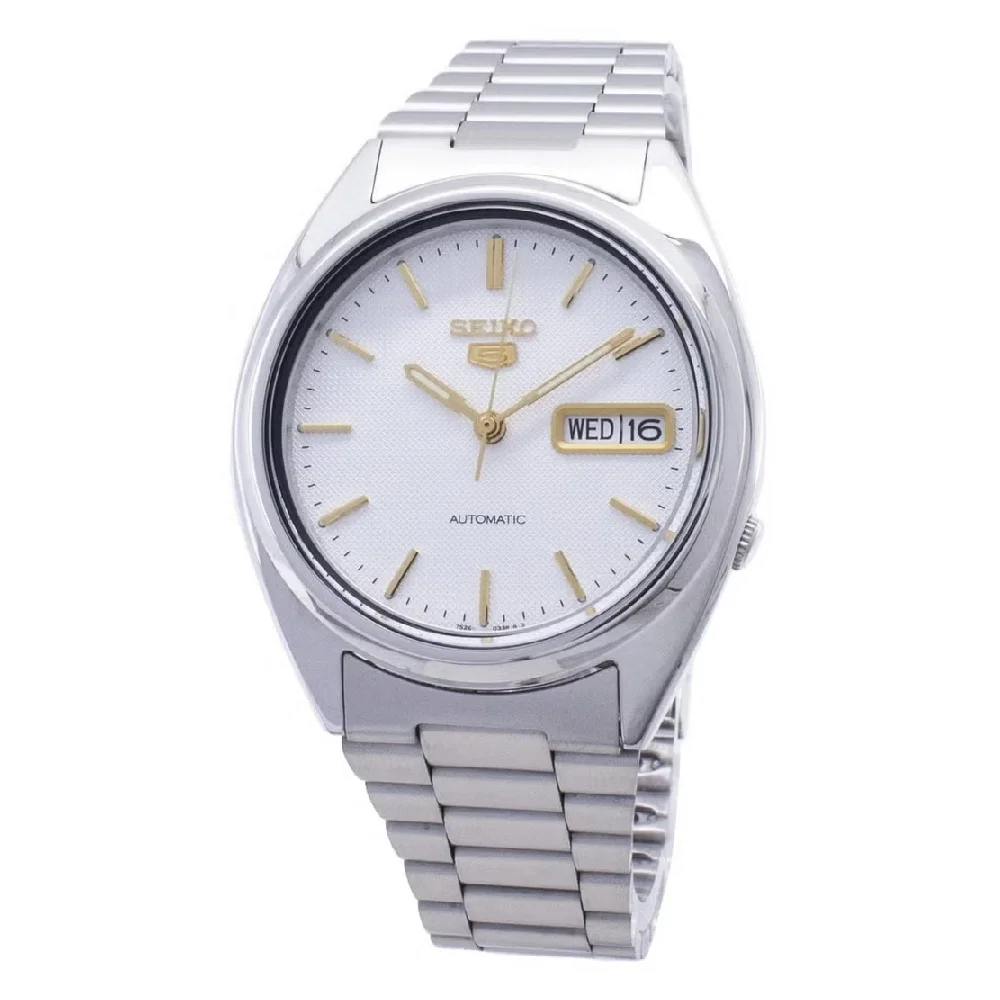 Seiko Automatic Mens White Dial Watch with 37mm Stainless Steel Case and Bracelet, Mineral Crystal - SNXG47K1