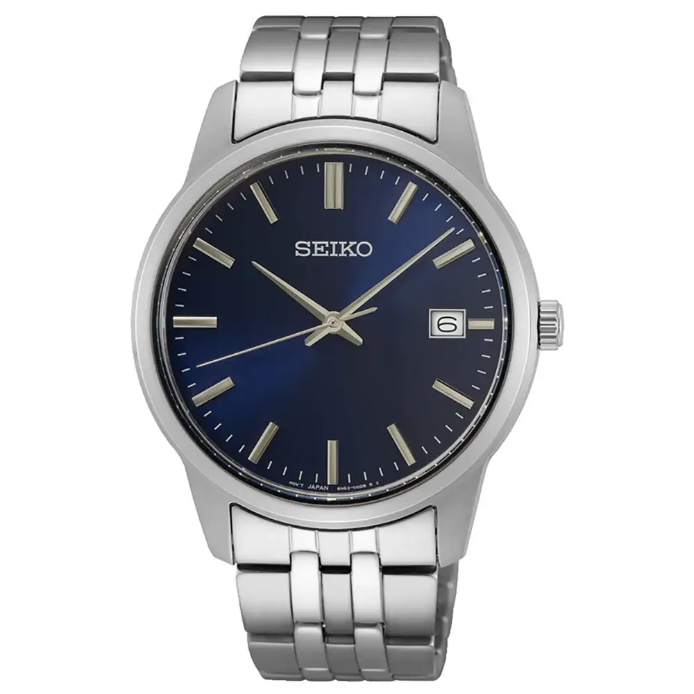 Seiko Mens Blue Dial Quartz Watch with 40mm Stainless Steel Case and Bracelet, Hardlex Crystal, Date Display - SUR399P1