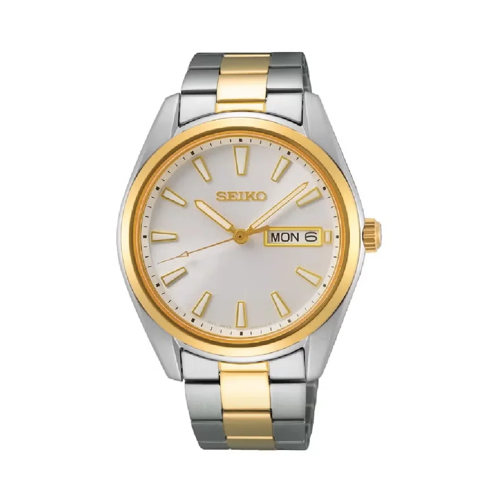 Seiko Mens Silver Sunray Dial Quartz Watch with 40.2mm Stainless Steel Case and Bracelet, Sapphire Crystal, Day-Date Display - SUR446P1