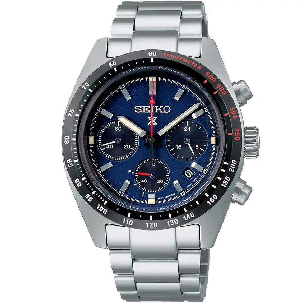Seiko Prospex Speedtimer Solar Chronograph Watch for Men - 39mm Stainless Steel Case, Blue Dial, Tachymeter Bezel, Metal Bracelet, 100m Water Resistant - SSC815P1