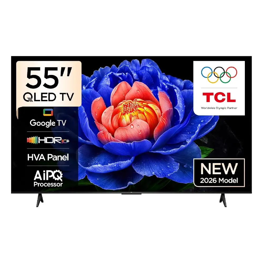TCL 55 Inch 4K QLED Smart Google TV, HDR10+, AiPQ Processor, HVA Panel, 120Hz Game Accelerator, Dolby Atmos, Game Master, Apple HomeKit - 55T6D