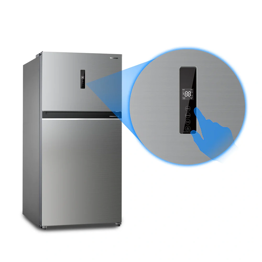 Toshiba 835L Double Door Refrigerator, 611L Net Capacity, Origin Inverter, Pure Air, Ultra Fresh Chiller, Exterior Display, Rikue Grey - GR-RT835WE-PMF(49)