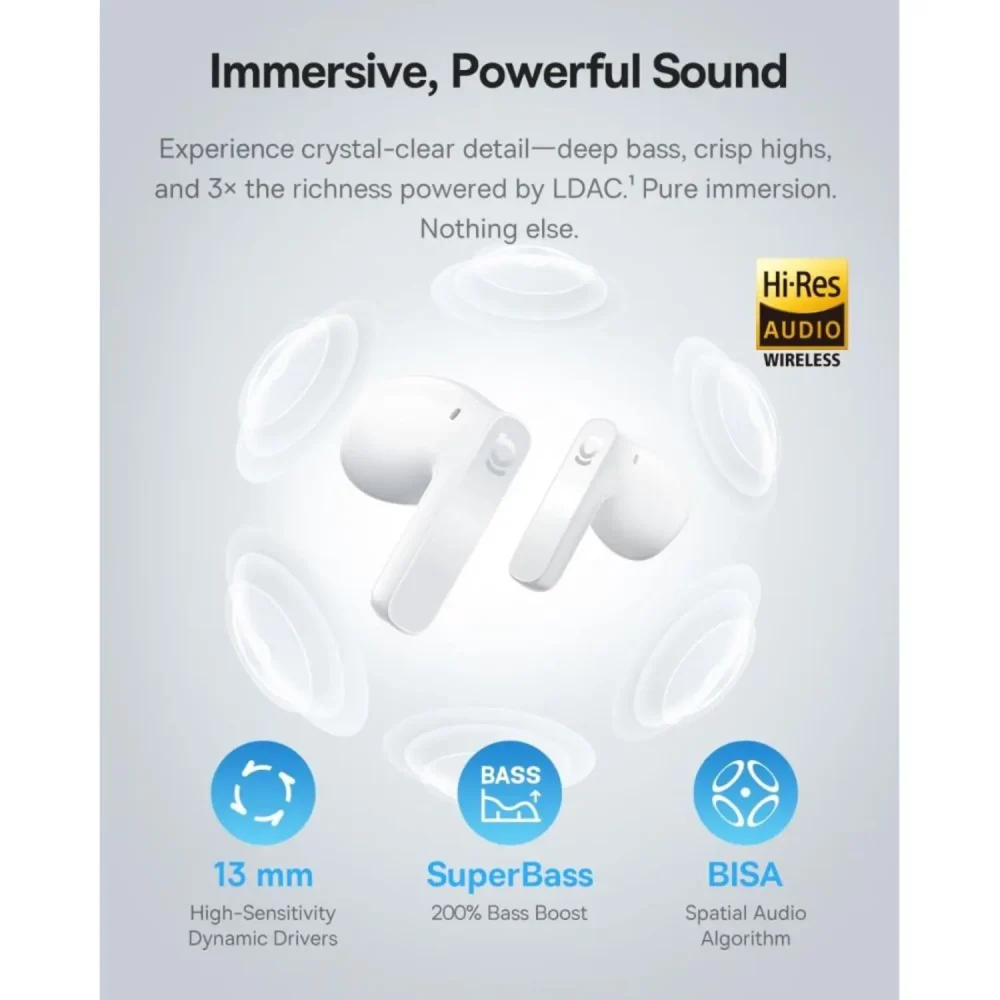 Baseus Bass BS1 NC Semi-in-Ear True Wireless Earbuds Moon White BA.A0010103.WT - Image 8