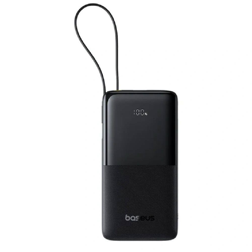Baseus Bipow 2 10000mAh 20W Power Bank with Built-in USB-C Cable, Digital Display, and Emergency Backup Power for iPhone, Samsung, and More (Black) - BA.P10077101113-00.BK