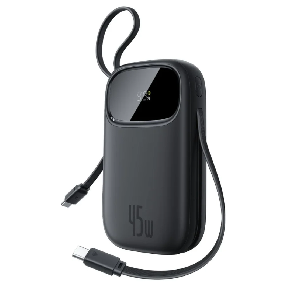 Baseus EnerFill FC31 20000mAh 45W Power Bank with Built-in USB-C and Lightning Cables, LCD Display, and 4-Port Charging for iPhone, Samsung, and More (Black) - BA.P10082105123-00.BK