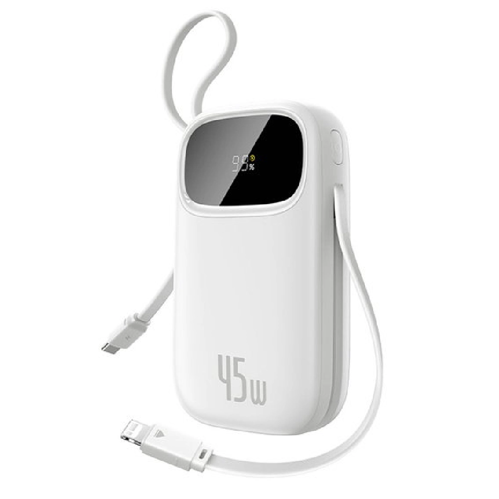 Baseus EnerFill FC31 QPow3 20000mAh 45W Power Bank with Digital Display and Built-in Cables, Charges 4 Devices Simultaneously for iPhone, Samsung, MacBook, and More (White) - BA.E0028D01.WT