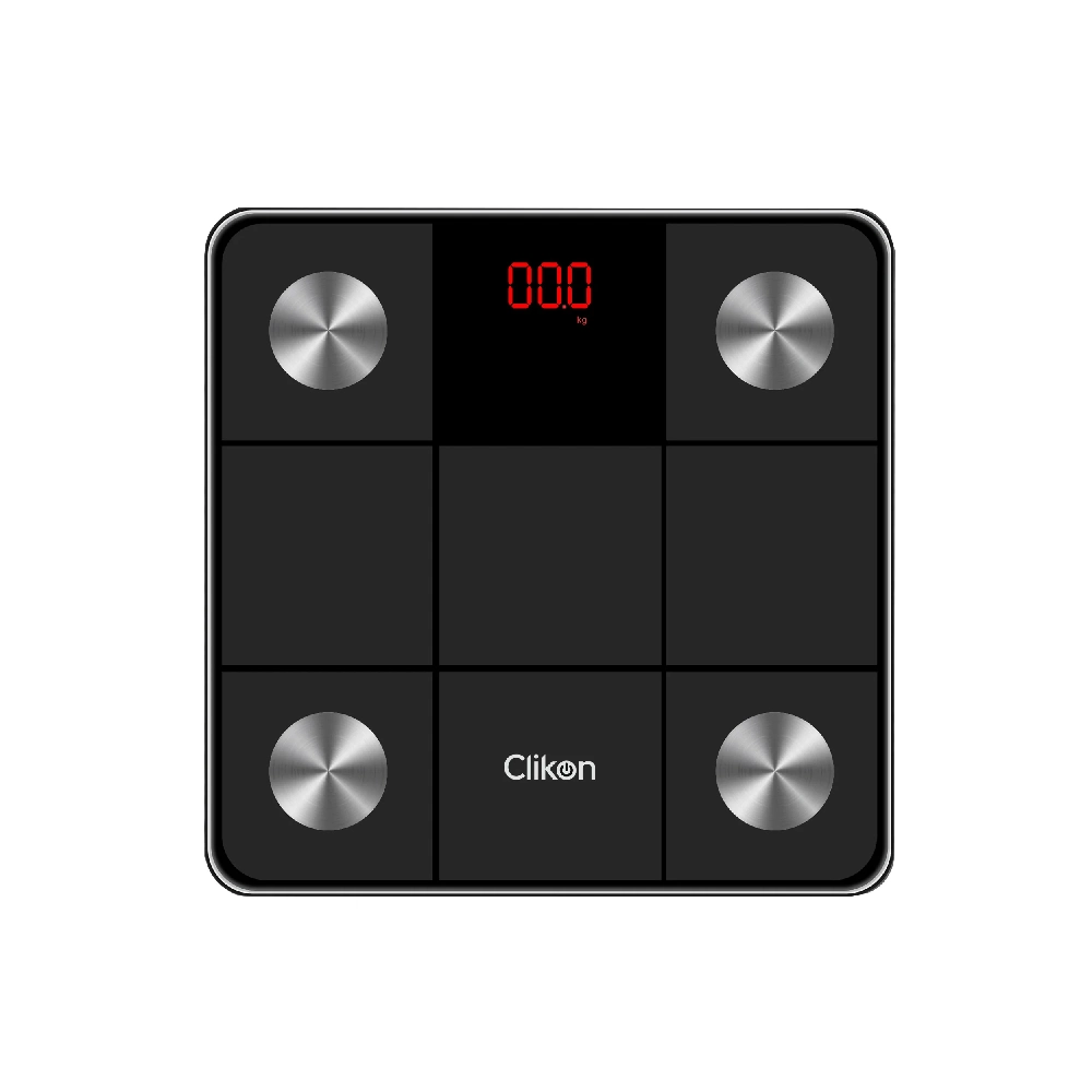 Clikon Digital Body Scale with High Precision Strain Gauge Sensors, Tempered Glass Platform & Red LED Display - CK4076