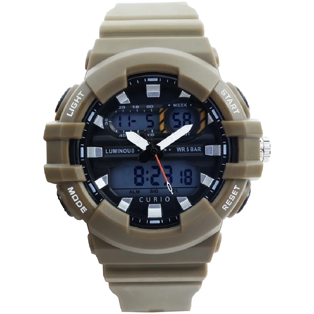 Curio Kids Analog Digital Watch - 50mm Brown ABS Case, Black Dial, Brown Plastic Strap, 30m Water Resistant - CU-2242GAD-4
