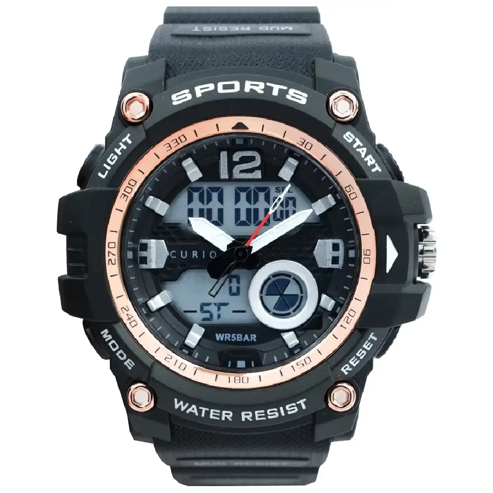 Curio Kids Analog Digital Watch - 55mm Black ABS Case, Black Dial, Black Plastic Strap, 30m Water Resistant - CU-2129GAD-3