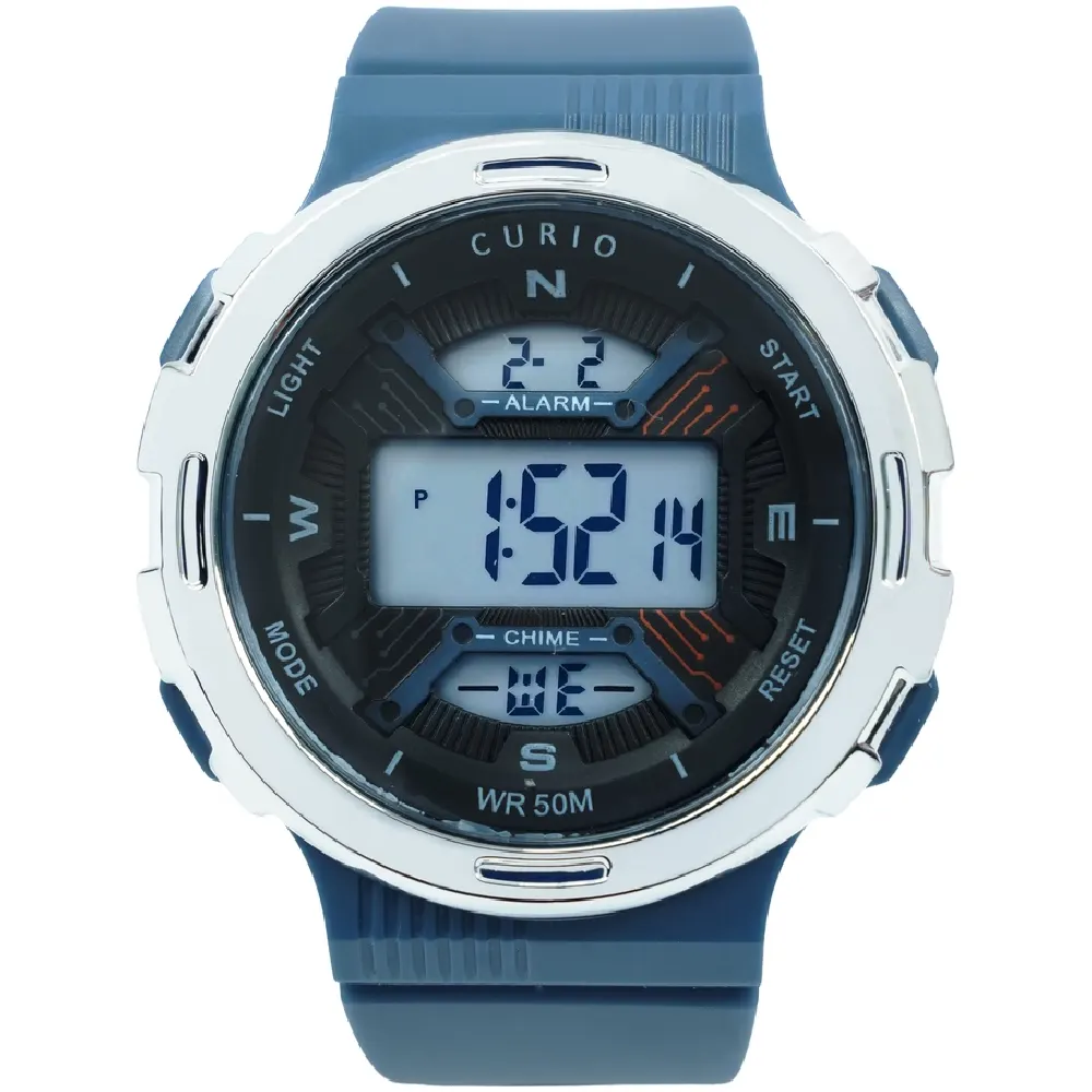 Curio Kids Digital Watch - 29mm White ABS Case, Black Dial, Blue Plastic Strap, 30m Water Resistant - CU-2301G-2