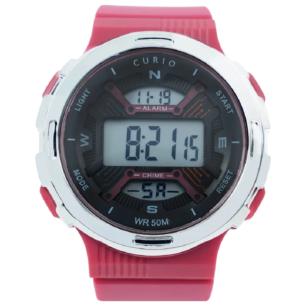 Curio Kids Digital Watch - 29mm White ABS Case, Black Dial, Pink Plastic Strap, 30m Water Resistant - CU-2301G-5