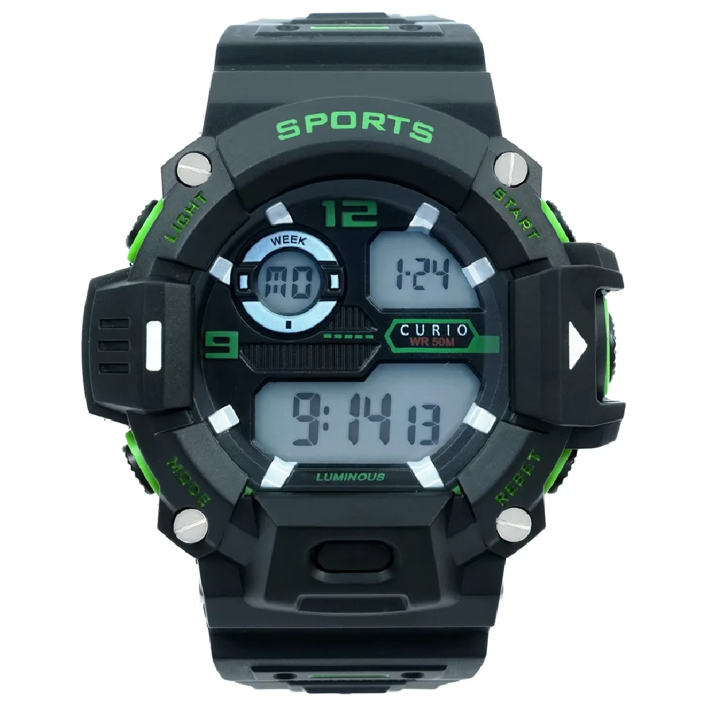 Curio Kids Digital Watch - 35mm Black ABS Case, Black Dial, Black Plastic Strap, 30m Water Resistant - CU-2131G-6