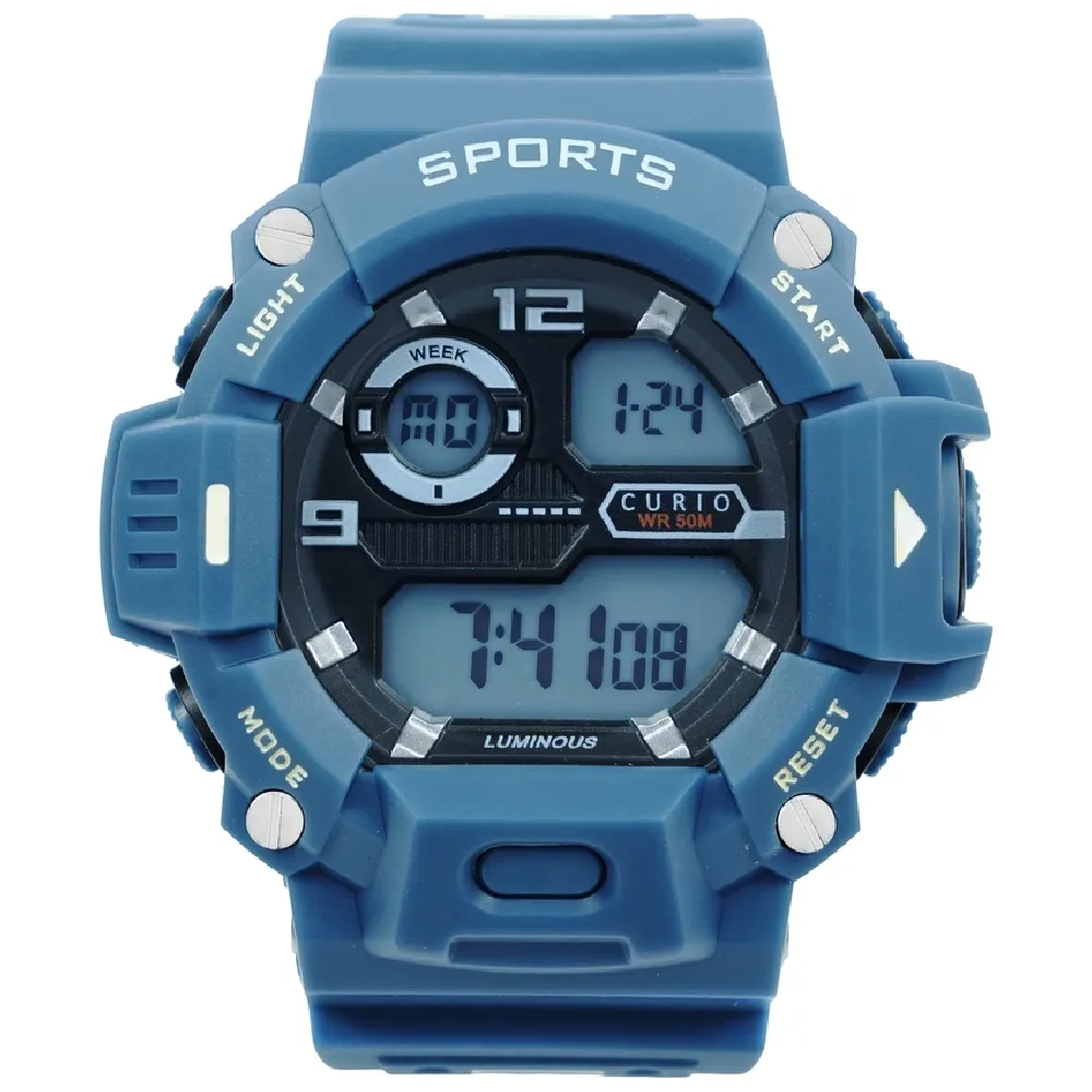 Curio Kids Digital Watch - 35mm Blue ABS Case, Black Dial, Blue Plastic Strap, 30m Water Resistant - CU-2131G-5