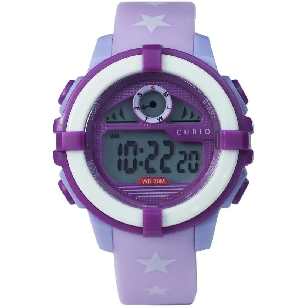 Curio Kids Digital Watch - 36mm Purple ABS Case, Grey Dial, Purple Plastic Strap, 30m Water Resistant - CU-8210L-4