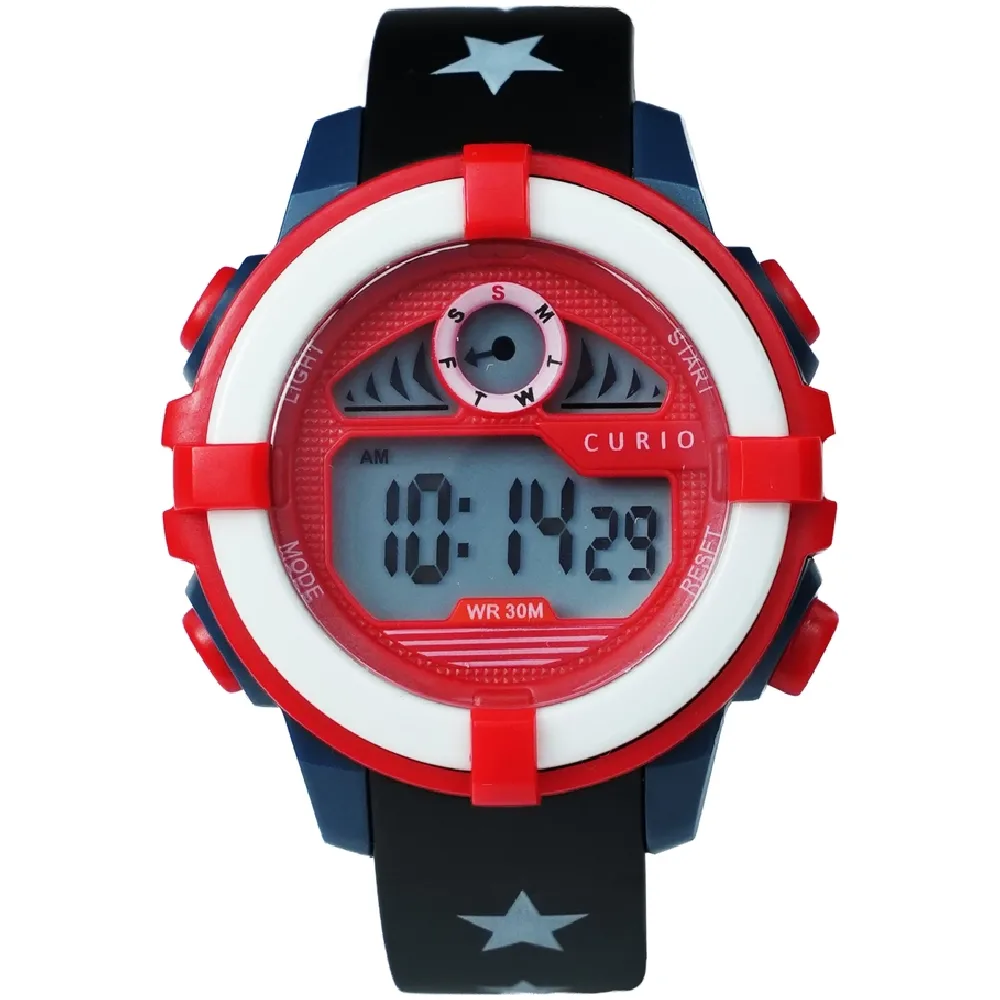 Curio Kids Digital Watch - 36mm Red ABS Case, Grey Dial, Black Plastic Strap, 30m Water Resistant - CU-8210L-2