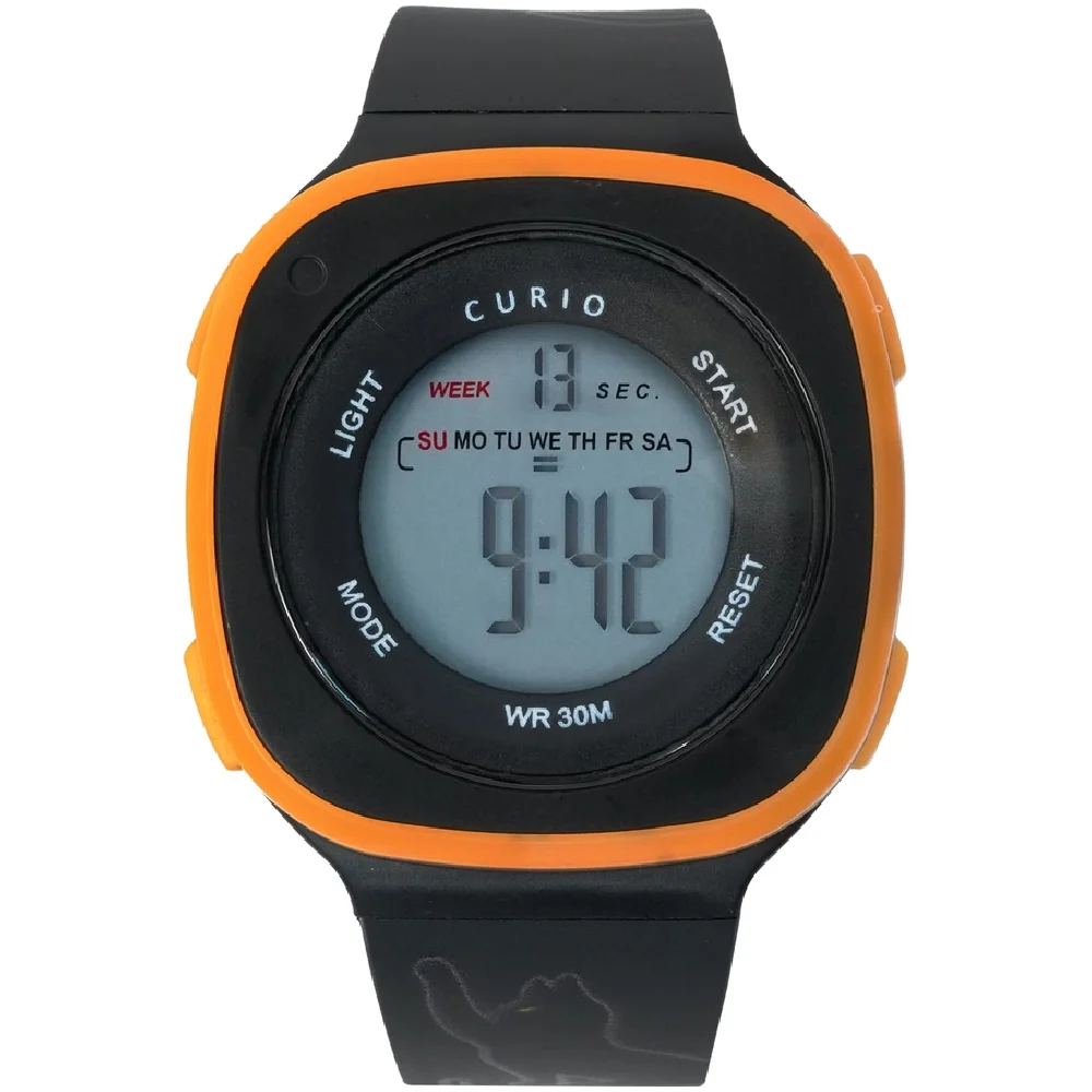 Curio Kids Digital Watch - 37mm Black ABS Case, Grey Dial, Black Plastic Strap, 30m Water Resistant - CU-2207LK-8