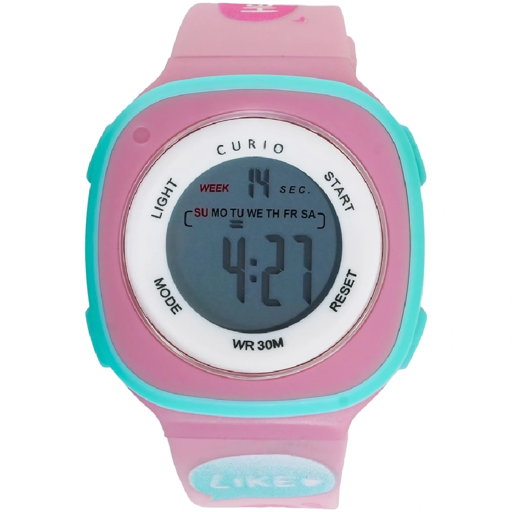 Curio Kids Digital Watch - 37mm Pink ABS Case, Grey Dial, Pink Plastic Strap, 30m Water Resistant - CU-2207LK-3