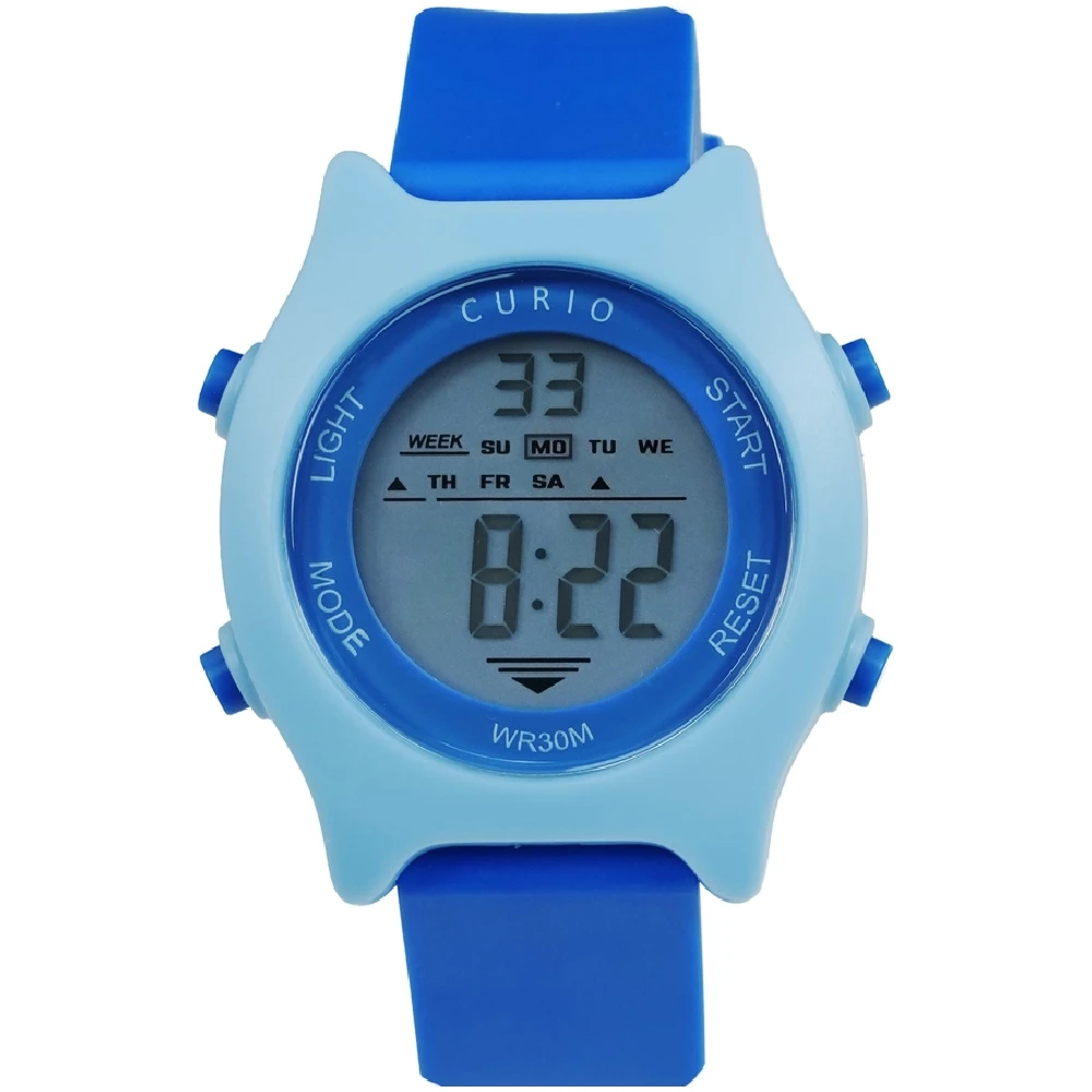 Curio Kids Digital Watch - 38mm Blue ABS Case, Grey Dial, Blue Plastic Strap, 30m Water Resistant - CU-2341L-6
