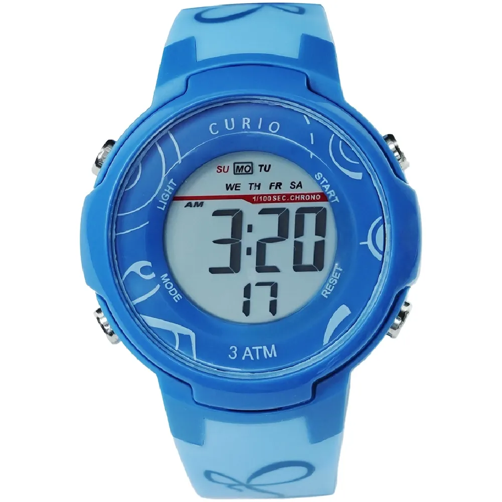 Curio Kids Digital Watch - 38mm Blue ABS Case, Grey Dial, Blue Plastic Strap, 30m Water Resistant - CU-8211L-4