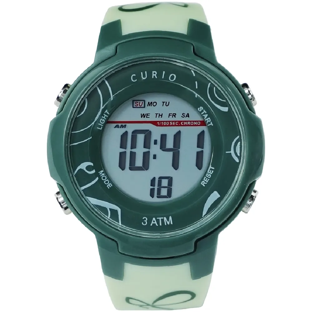 Curio Kids Digital Watch - 38mm Green ABS Case, Grey Dial, Green Plastic Strap, 30m Water Resistant - CU-8211L-3