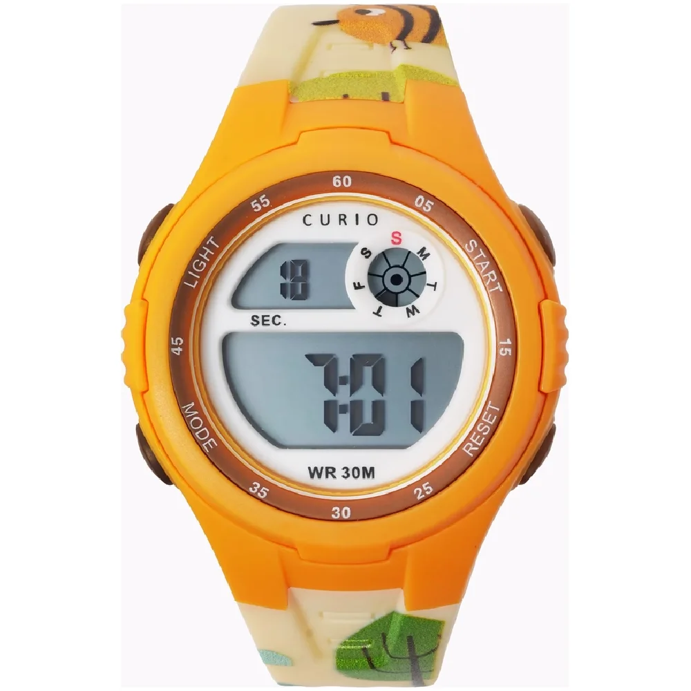 Curio Kids Digital Watch - 38mm Orange ABS Case, Grey Dial, Beige Plastic Strap, 30m Water Resistant - CU-2117LK-11