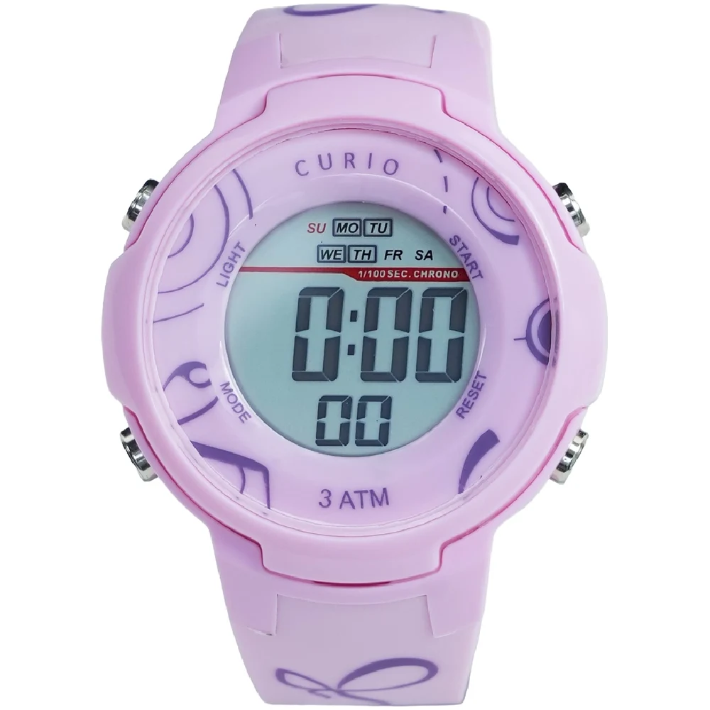 Curio Kids Digital Watch - 38mm Pink ABS Case, Grey Dial, Pink Plastic Strap, 30m Water Resistant - CU-8211L-6