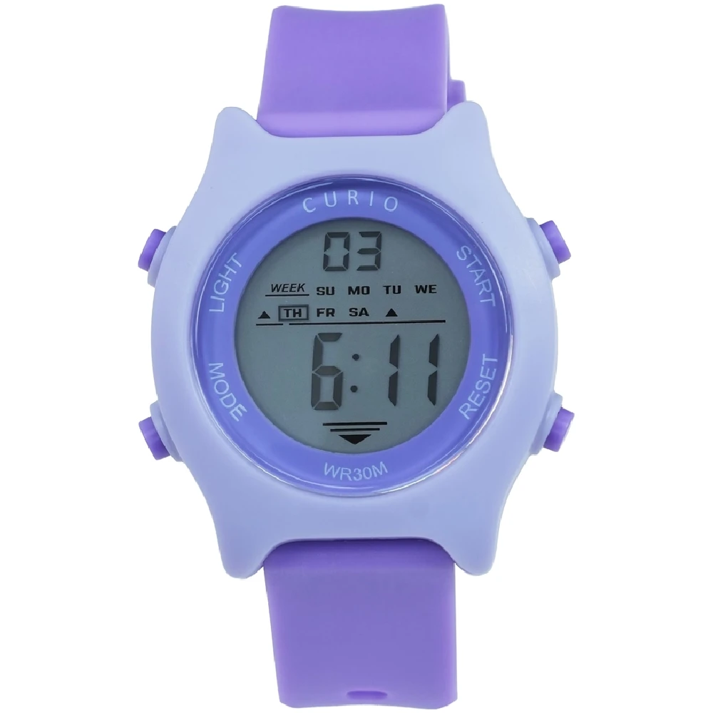 Curio Kids Digital Watch - 38mm Purple ABS Case, Grey Dial, Purple Plastic Strap, 30m Water Resistant - CU-2341L-3