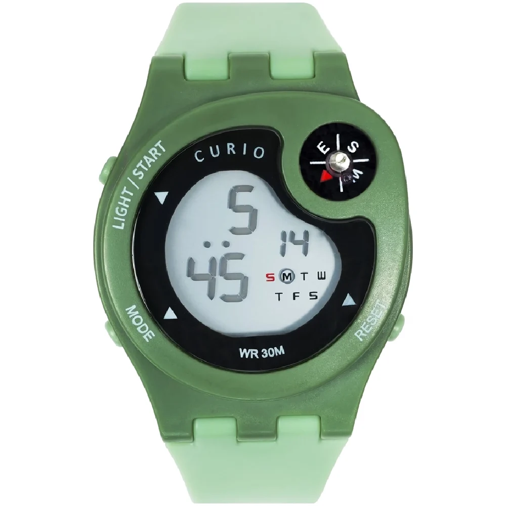 Curio Kids Digital Watch - 40mm Green ABS Case, Grey Dial, Green Plastic Strap, 30m Water Resistant - CU-2323L-7