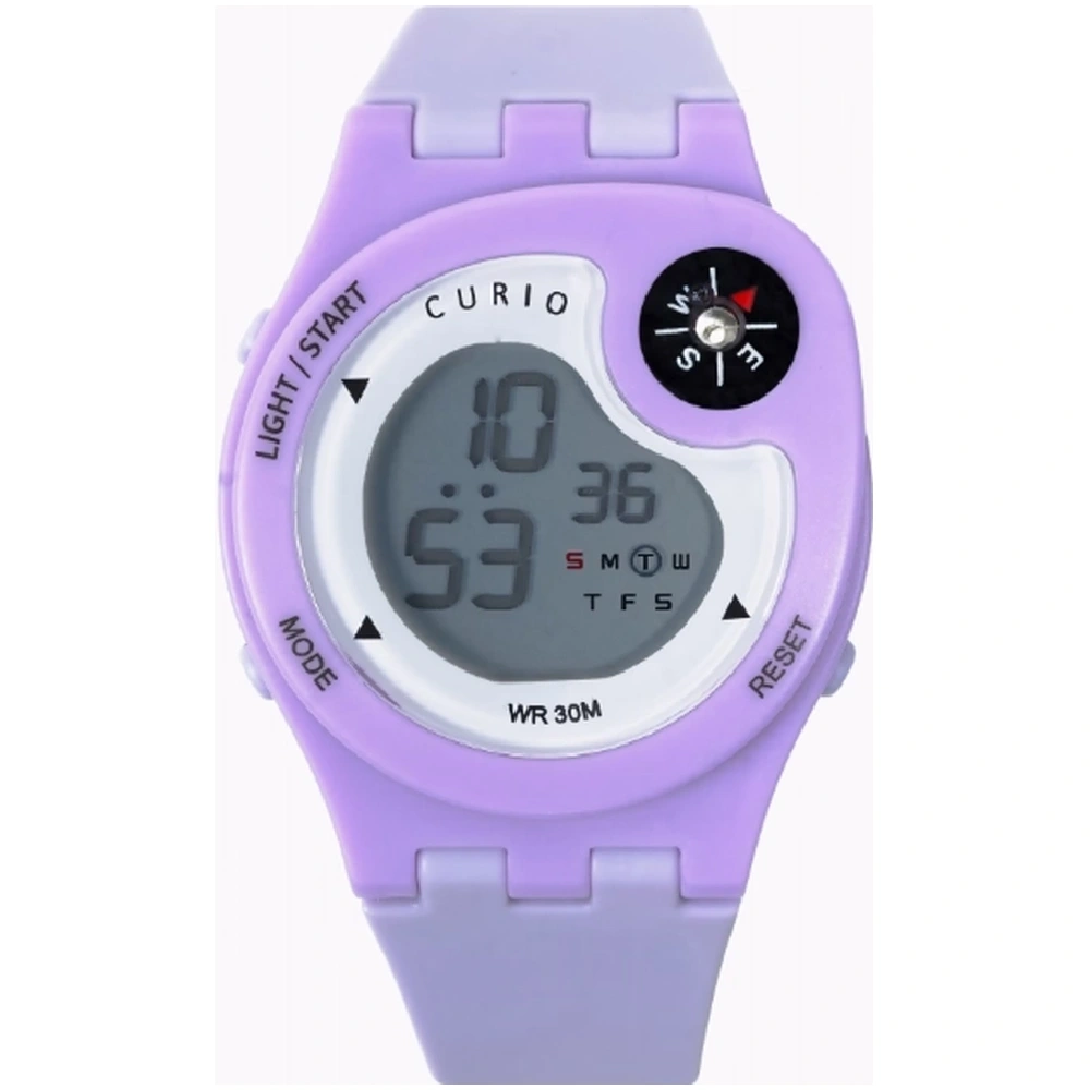 Curio Kids Digital Watch - 40mm Purple ABS Case, Grey Dial, Purple Plastic Strap, 30m Water Resistant - CU-2323L-4