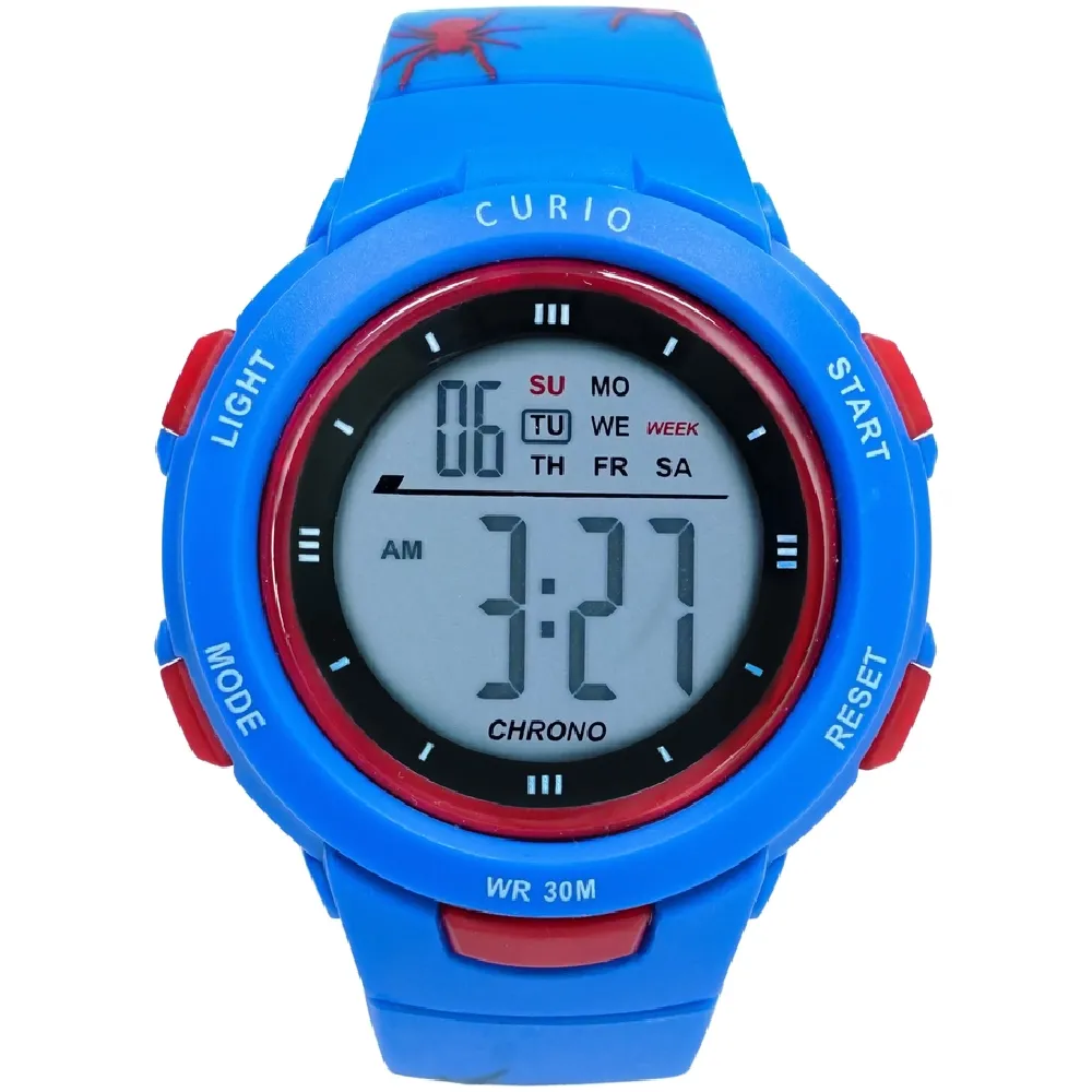 Curio Kids Digital Watch - 41mm Blue ABS Case, Grey Dial, Blue Plastic Strap, 30m Water Resistant - CU-8217LK-15