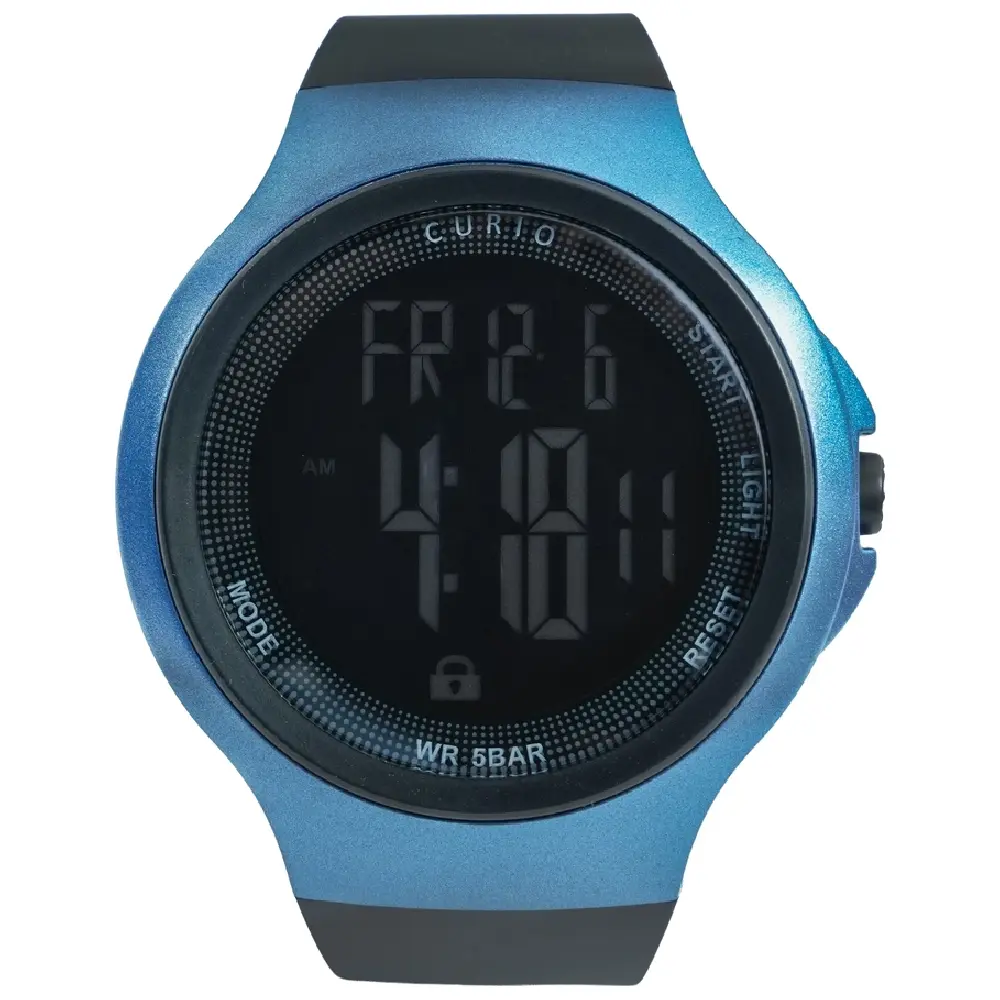 Curio Kids Digital Watch - 48mm Blue ABS Case, Black Dial, Black Plastic Strap, 30m Water Resistant - CU-24701-4