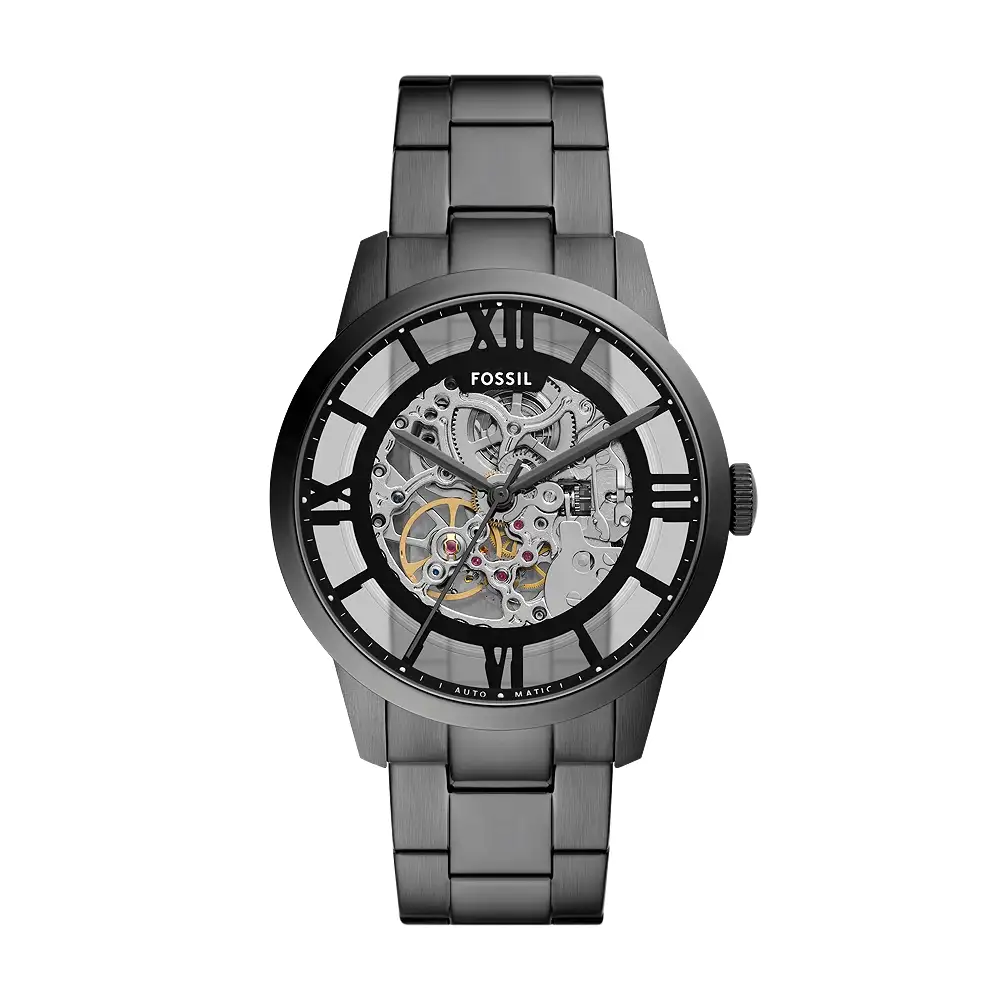 Fossil Townsman Mens Gray Sunray Skeleton Dial Automatic Watch, 44mm Gunmetal Stainless Steel Case & Bracelet, Mineral Crystal, 5 ATM Water Resistant - ME3268