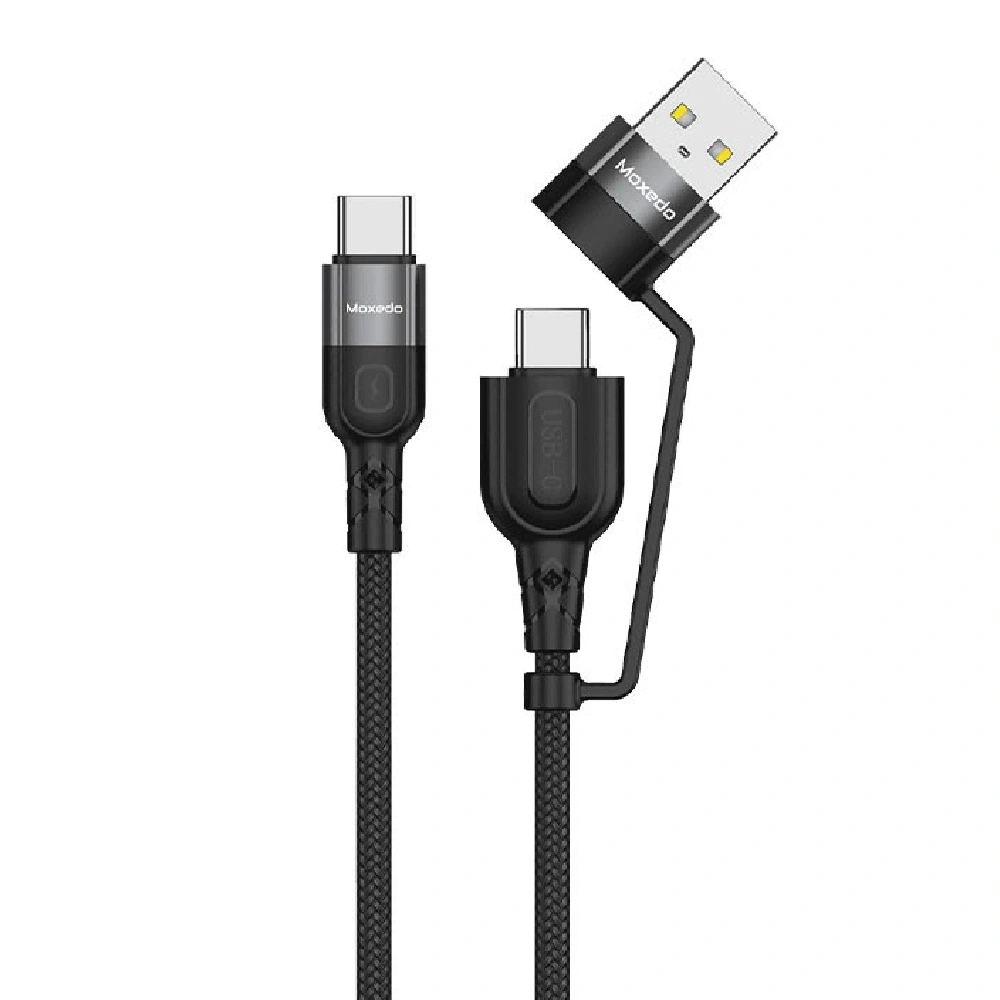 Moxedo 2 in 1 Interchangeable USB-A,USB-C to USB-C Fast Charging Cable, 60W PD 3.0, 1.2m Braided Nylon, Black, MX-NC044