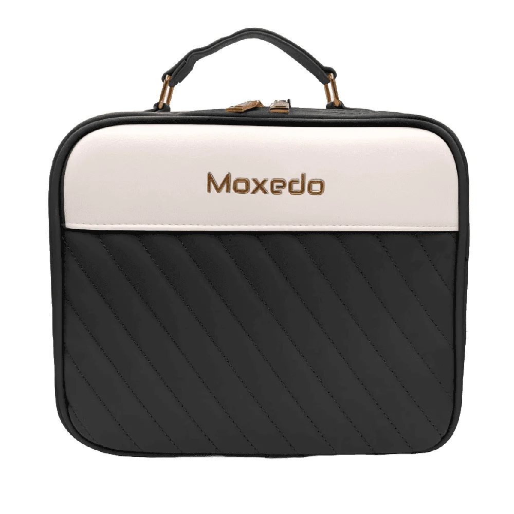 Moxedo 2 in 1 Portable Makeup Organizer Bag with Built-in LED Mirror, 4K Full-Screen Mirror, 3 Color Lighting, Adjustable Brightness, Waterproof Travel Cosmetic Case, Black, MX-PMB011-BK