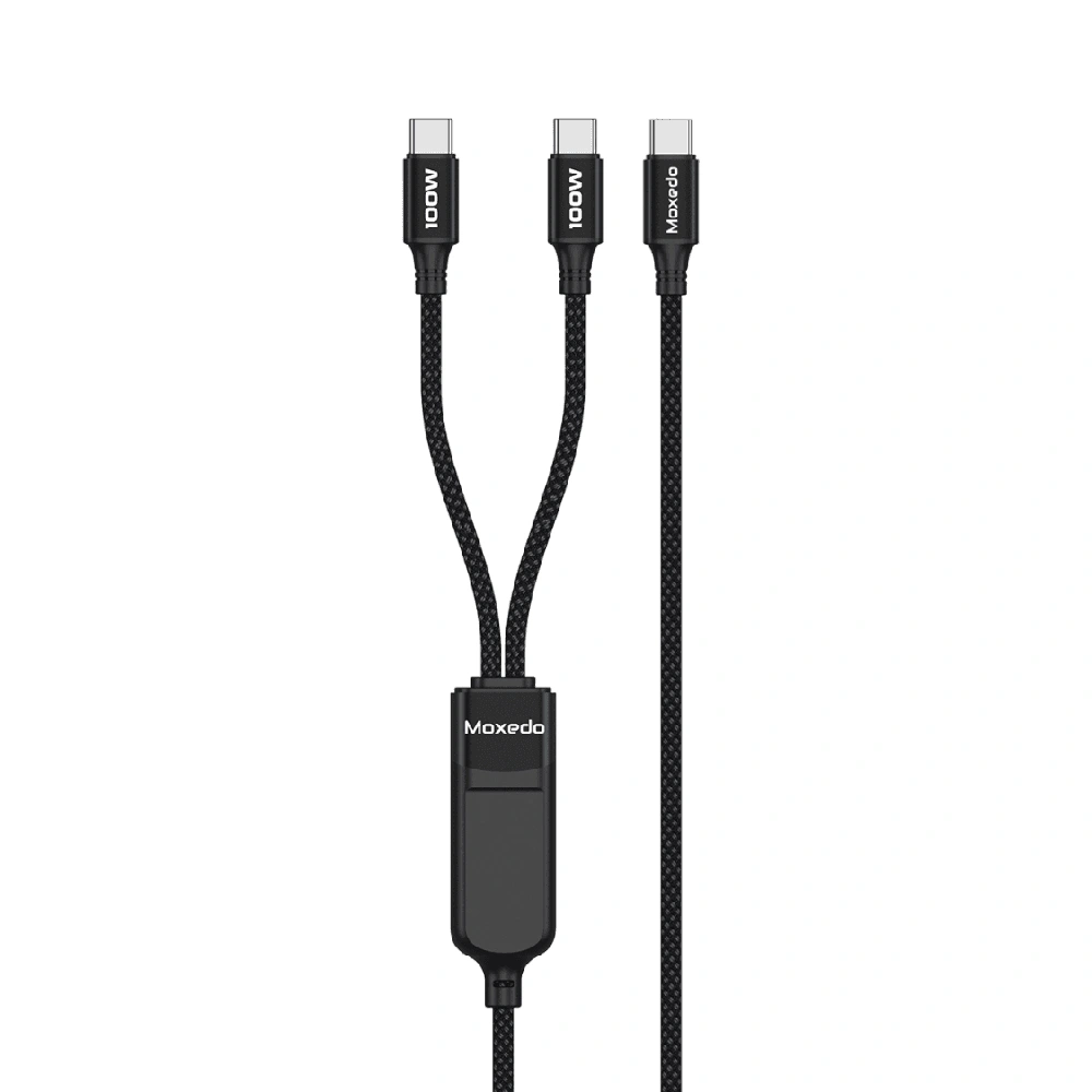 Moxedo 2 in 1 USB-C to USB-C + USB-C Charging Cable, 100W PD 3.0 Fast Charging, 1.5m Braided Nylon, Black, MX-NC080