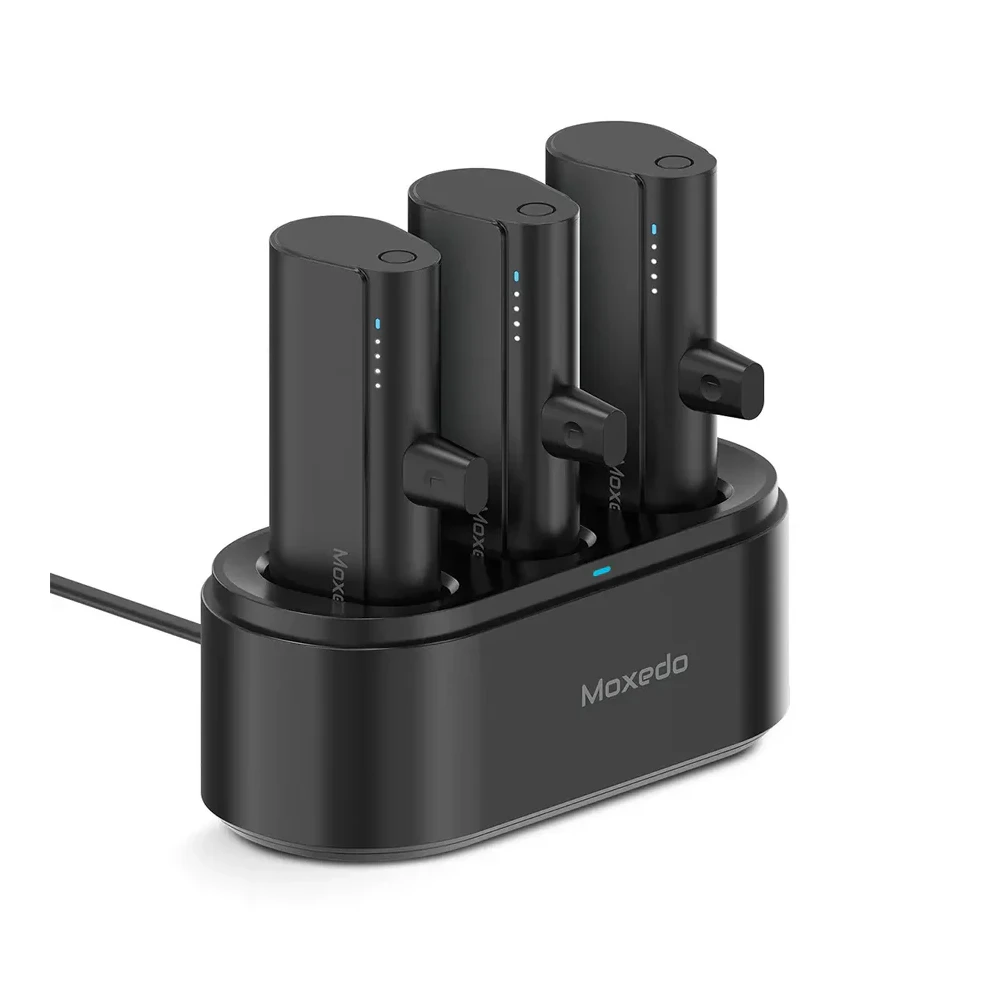 Moxedo 3 x 5000mAh Power Bank with Charging Dock, 20W PD Fast Charging, Built-in Lightning Connector for iPhone, Black - MX-PBH033-BK