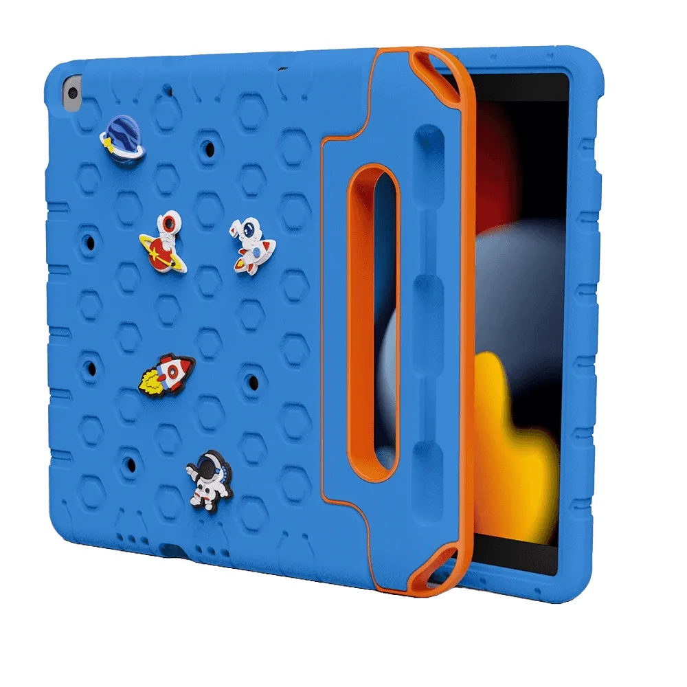 Moxedo EVA Silicone Kids Case Cover with DIY 3D Cartoon Pattern, Pencil Holder & Handle for Apple iPad 10.2inch (9th Gen 2021), Sky Blue, MX-RPC013-SB