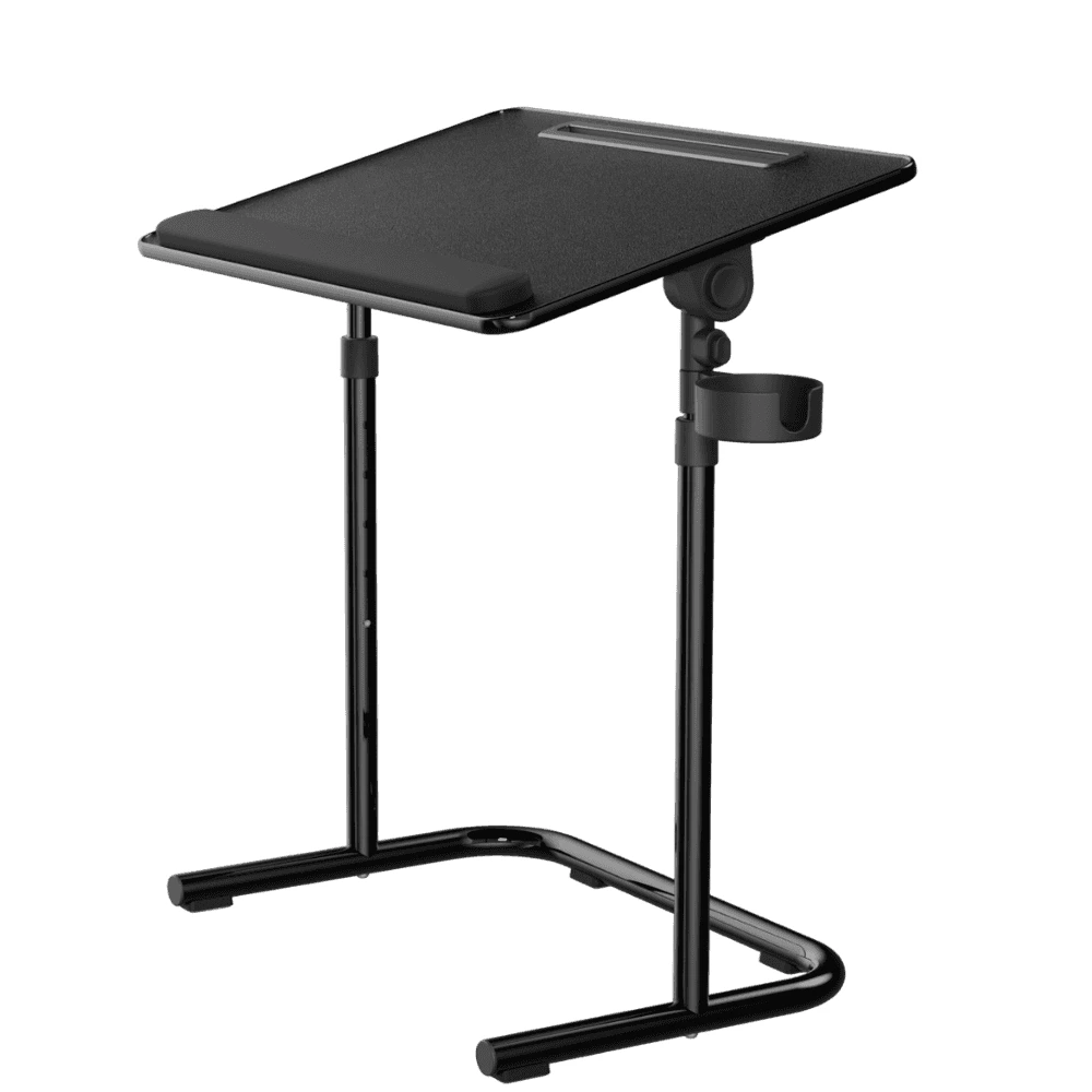 Moxedo Flexmate Adjustable Height Laptop Desk with 360 Degree Tilt Surface, Device Slot, Wrist Rest & Side Cup Holder, Ergonomic Portable Workstation, Black, MX-AHD001