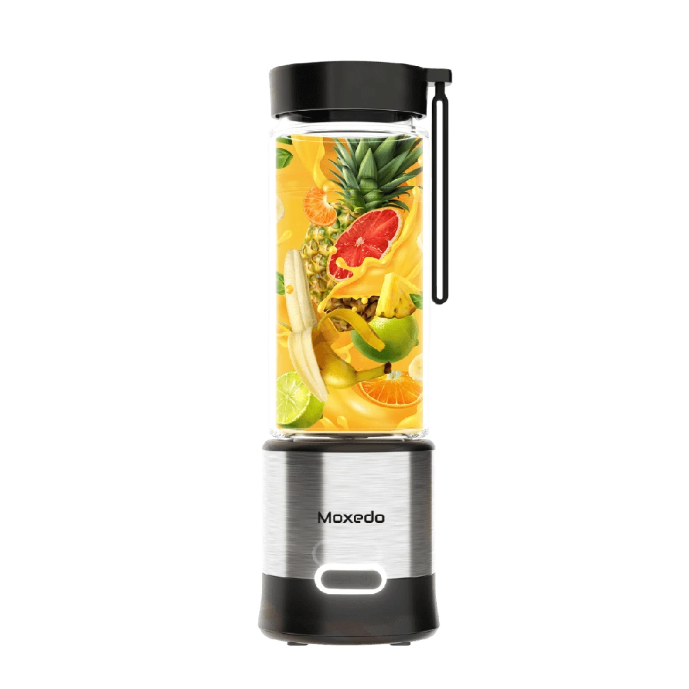 Moxedo Frutiva USB Rechargeable Personal Juicer Blender with 6 Stainless Steel Blades, 16500RPM Motor, Self-Cleaning, BPA-Free 450ml Smoothie Maker, Black, MX-JB003-BK