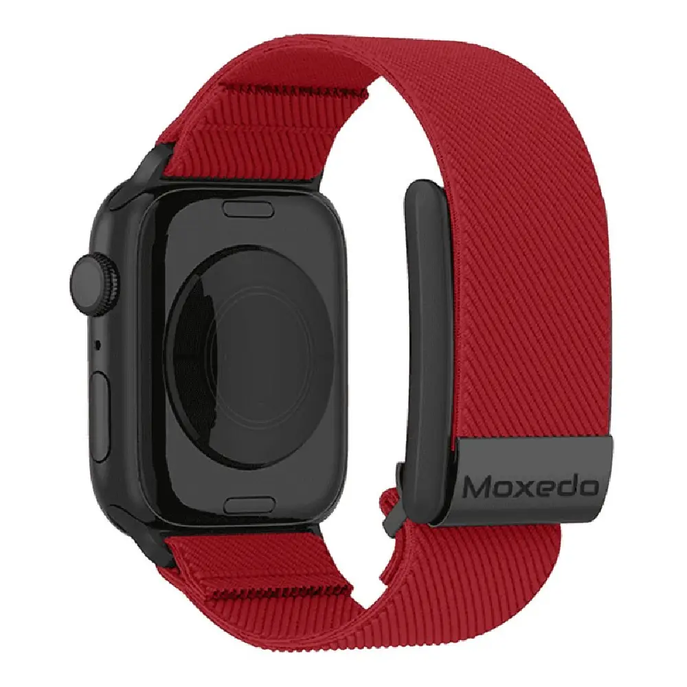 Moxedo Hybrid Fit-Weave Nylon Braided Adjustable Replacement Band for Apple iWatch & Whoop 4.0, Breathable, Red Strap - MX-FW012-RD