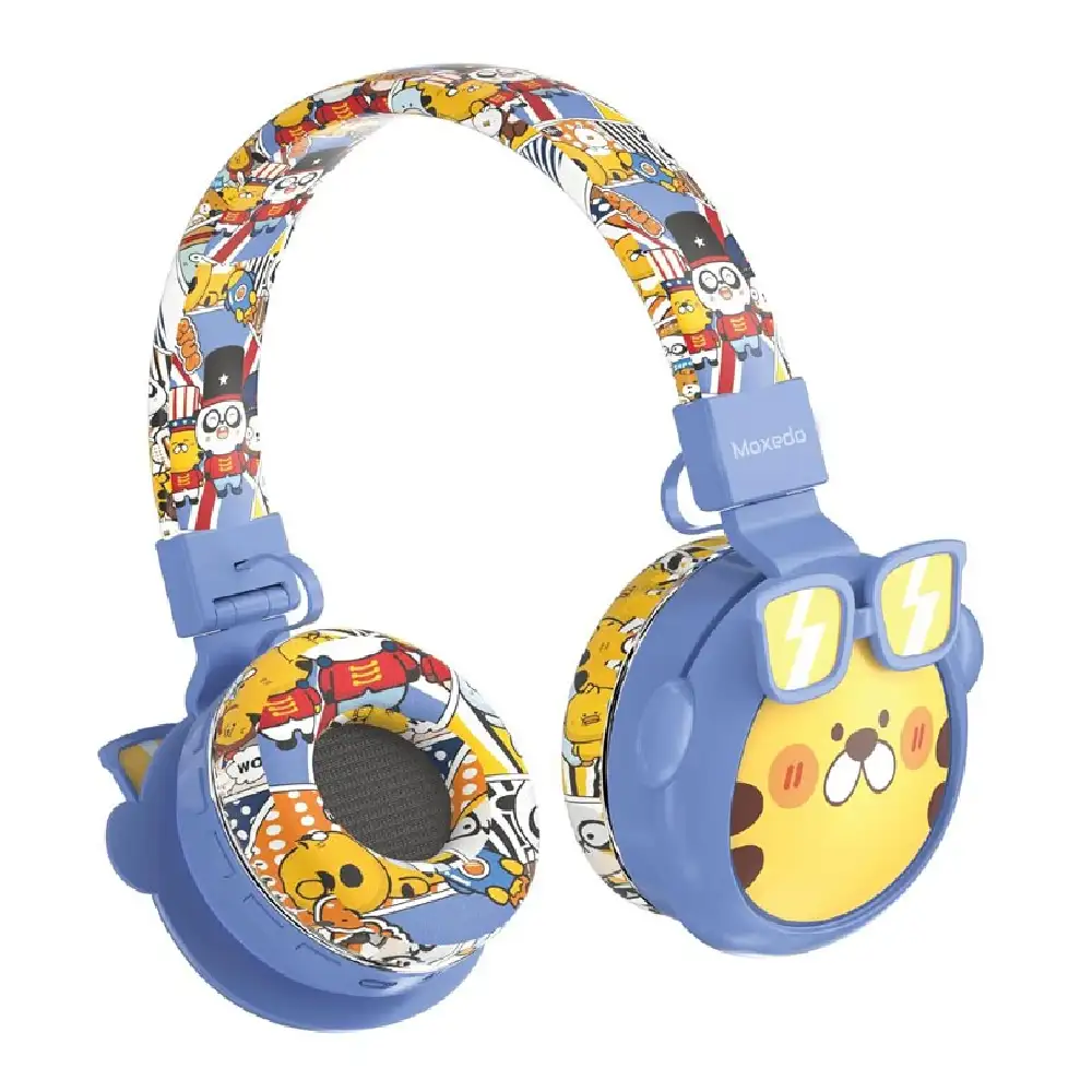 Moxedo Junior Tiger Wireless On-Ear Headphones for Kids with Built-in Microphone, 90dB Volume Limited, Bluetooth, Foldable & Adjustable, Blue, MX-WH022