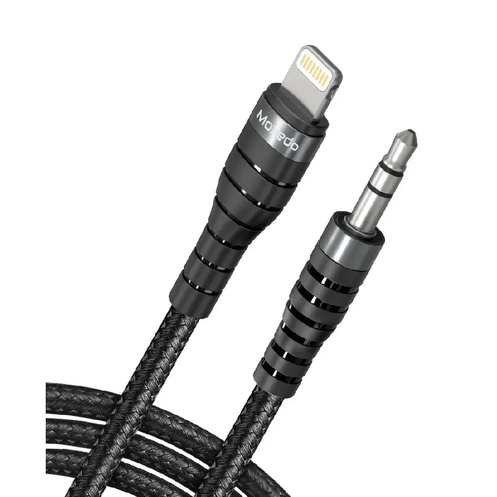 Moxedo Lightning to 3.5mm AUX Stereo Audio Cable Adapter, Nylon Braided, 1.2m, Black, MX-AUX035-L