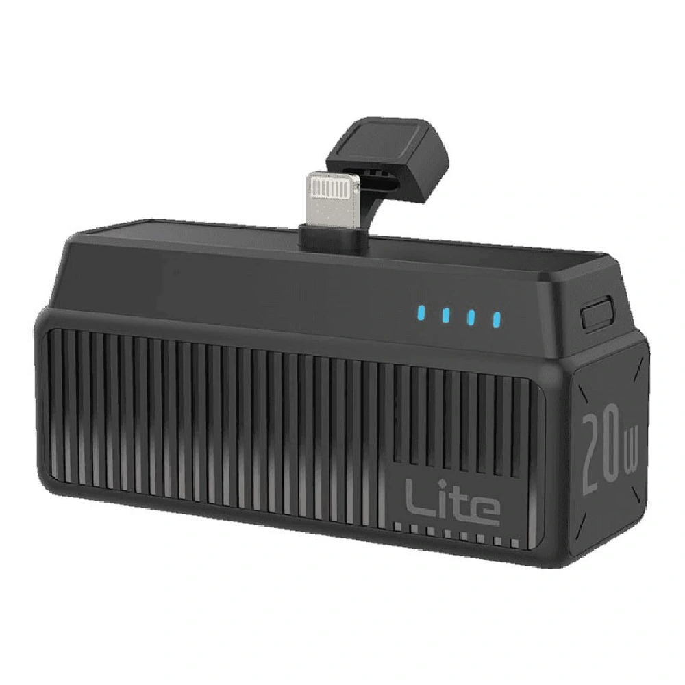 Moxedo Lite Mini Pocket 5000mAh Pico Power Bank with 20W PD Fast Charging, Built-in Lightning Connector & Foldable Stand, Black - MX-CPB030