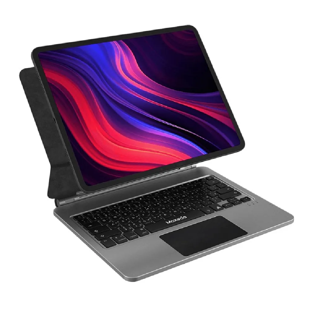 Moxedo Magic Wireless Keyboard with Smart Multi-Touch Trackpad, USB-C Charging Port, RGB Backlight & Leather Back Case for iPad 13 Pro (2024), Grey, KB011-13PR