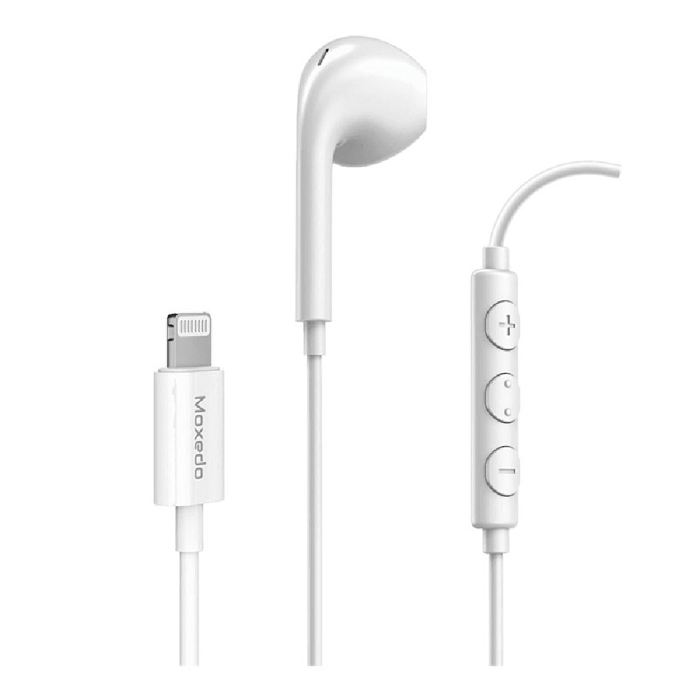 Moxedo Mono Stereo Lightning Earphone with In-Line Mic & Remote for iPhone, White - MX-STE022