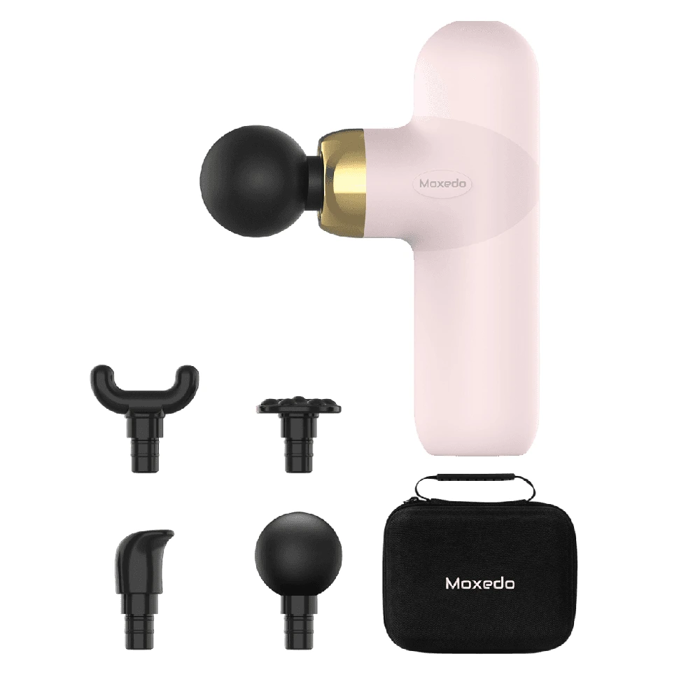 Moxedo Multi-Function Deep Tissue Muscle Massage Gun with 4 Massage Heads, USB-C Rechargeable, 4 Speed Levels, Portable Cordless Percussion Massager, Pink, MX-MSG012-PK