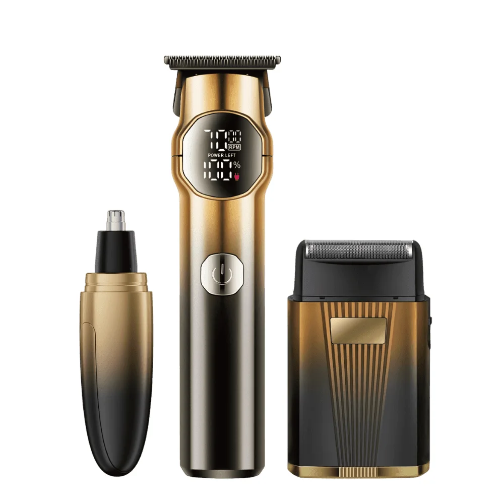 Moxedo Revonex 3 in 1 Rechargeable Cordless Hair Trimmer & Grooming Kit with T-Blade, LED Display, USB-C Charging for Face, Body & Nose Hair, MX-HT014