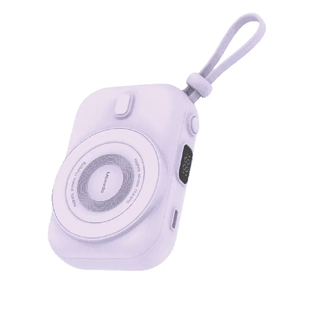 Moxedo Snap-On 8000mAh Magnetic Wireless Charging Power Bank with 15W PD Fast Charging, Built-in USB-C Cable, Purple - MX-PBH036-PL