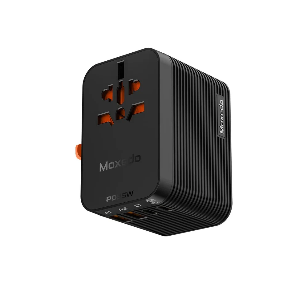 Moxedo Universal 35W GaN Travel Adapter with 2 USB-C, 2 USB-A & Universal AC Socket, Black - MX-TA025