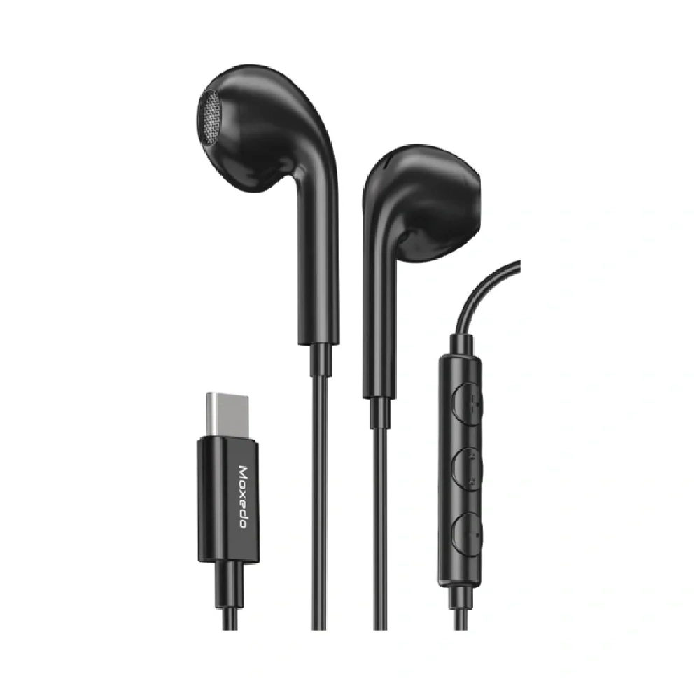 Moxedo Wired Stereo USB Type-C Earphones with In-Line Remote & Microphone, Black - MX-STE011